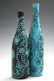 Black Bottle And Yellow Things Hand Painted Wine Bottle Vase Up Cycled Turquoise And Coral Orange Vibrant Henna Style Design Painted Wine Bottles Wine Bottle Vases Wine Bottle Crafts