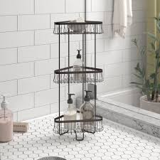 Blue acrylic tips are fashioned on the ends of the hooks and shelves to add a bit of. White Yamazaki Home Tower Free Standing Shower Caddy Home Bathroom Storage And Organization Urbytus Com