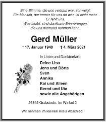 The forward scored 68 goals in 62 appearances for west germany, including the winning goal in. Traueranzeigen Von Gerd Muller Nordwest Trauer De