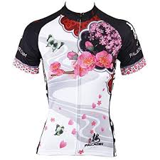 Paladin Cycling Jersey For Women Short Sleeve Plum Flower Pattern Bike Shirt