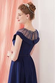 Vintage Navy Blue Homecoming Party Dress Knee Length With Belt 67 15 Ama86025 Sheprom Com Prom Dresses Vintage Knee Length Dresses Dress Neck Designs