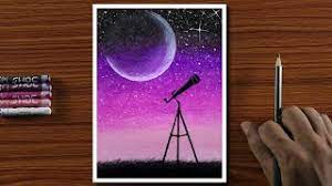 Easy Drawing For Beginners With Oil Pastels Half Moon And Telescope Night Step By Step Youtube Oil Pastel Art Oil Pastel Colours Oil Pastel Drawings Easy