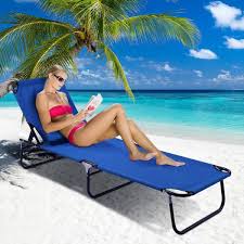 Make your garden lounger even comfier with a pad, and put a cover on it when not in use to make it stay fresh for a really long time. Costway Pool Yard Blue Metal Steel Frame Patio Folding Beach Chair Outdoor Chaise Lounge Chair Bed Camping Recliner Op3069 The Home Depot