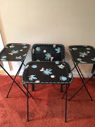 Vintage Mid Century Modern Tv Tray Tables Set Of 4 Self Etsy Modern Tv Trays Leaf Decor Tray Table