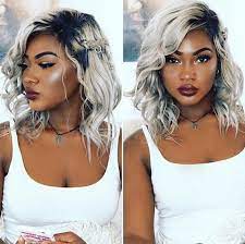 Bobs For Black Women Side By Side Photos Platinum Blonde Hair White Top Hair Styles Short Hair Styles Curly Hair Styles
