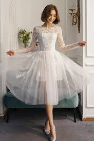 Chic Short See Through Tulle V Back Short Wedding Dress With Beading Long Sleeves E8981 Gemgrace Com Short White Lace Wedding Dress Short Wedding Dress White Lace Wedding Dress