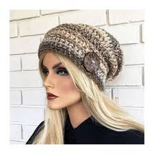 Tan Slouchy Hat, Tan Stripes Slouchy Beanie, Winter Hat, Women's  Accessories, Gifts for Teens, Slouchy Hat With Button, Handmade, Crocheted 