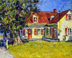 la maison au toit rouge by raynald leclerc oil on canvas painting koyman galleries landscape art building art painting