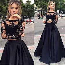 2 Piece Prom Dresses For Black Girls Black Lace Bodice 2 Pieces Prom Dre Prom Dresses Long With Sleeves Prom Dresses For Teens Prom Dresses With Sleeves