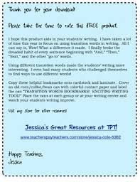Freebie Transition Words Bookmarks Transition Words Words Bookmarks