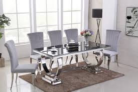 Dining room sets, dining room tables, dining room chairs Black Glass Dining Table And 6 Grey Velvet Chairs Homegenies