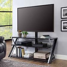 Whalen Xavier 3 In 1 Tv Stand For Tvs Up To 70 With 3 Display Options For Flat Screens Black With Silver Accents Walmart Com Tv Stand Decor Tv Stand With Mount Glass