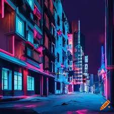 Modern neon-lit apartment complex in a dystopian cityscape on Craiyon