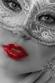 Black And White Red Lipstick Masked Woman With Vibrant Red Lips Beautiful Mask Red Lips Color Splash