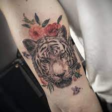 White Tiger And Flowers Tattoo White Tiger Tattoo Insect Tattoos Tattoos