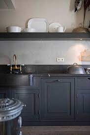 White counters and blue cabinetry need dark flooring options. Black Kitchens Grey Kitchen Cabinets Home Kitchens Blue Gray Kitchen Cabinets