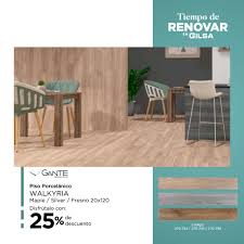Pavimento fabricado en material cerámica porcelánica de color marrón con acabado de aspecto madera, incluido en la serie walkyria. Gilsa 25 De Descuento En Piso Porcelanico Walkyria 20x120 Visita Nuestras Sucursales O Compra En Linea En Gilsa Com Julio Es El Mes Ideal Para Realizar Tus Proyectos Con Gilsa No