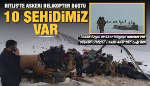 Bakanlıktan yapılan açıklamada, bitlis'in tatvan ilçesinde kaza kırıma uğrayan helikopterdeki yaralı bir askerin daha tüm müdahalelere rağmen kurtarılamadığı belirtilerek olayda şehit sayısının 11'e yükseldiği kaydedildi. Qjbd5dbssd9fm