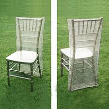 Silver Organza Chiavari Chair Covers Chair Slipcovers With Satin Embroidery In 2020 Slipcovers For Chairs Chair Covers Chiavari Chairs