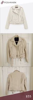 Nwot Zara Beige Faux Leather Biker Jacket In 2020 White Leather Jacket Faux Leather Biker Jacket Beige Faux Leather Jacket