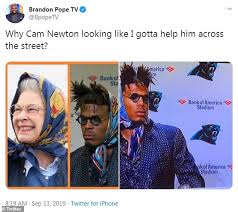 Quarterback cam newton was visibly upset after losing the super bowl. Panthers Cam Newton Mocked For Eccentric Thelma And Louise Style Headscarf At Tampa Bay Game Daily Mail Online