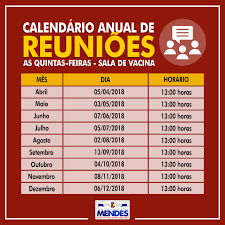 E a vacinação é uma das medidas mais importantes. Calendario Anual De Reunioes Da Sala De Vacina Prefeitura Municipal De Mendes