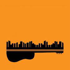 Vector Illustration Of Live Music In City With A Guitar Concept On Orange Background City Clipart Landscape Acoustic Png And Vector With Transparent Backgrou Retro Vector Silhouette Art Vector Illustration