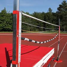 After sprinting to gain momentum, jumpers launch over a high bar and land on a crash mat on the other side. Polanik High Jump Stand