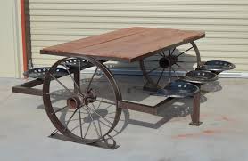 Antique Wagon Wheel Picnic Table With Cedar Top Furniture Vintage Industrial Furniture Picnic Table