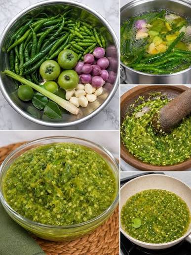🌿 Resep Sambal Ijo Khas Padang Asli, Pedas Gurih & Medok 🤤😍 🥣  Bahan-bahan 250 gr cabai hijau keriting 100 gr cabai rawit hijau (sesuaikan  tingkat pedas) 10 siung bawang merah 6