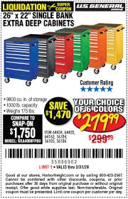 U S General 26 In X 22 In Single Bank Roller Cabinet For 279 99 In 2020 Harbor Freight Tools Roller Coupon Book