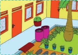 Interior, taman, warna cat, jendela, pagar dan bentuk denah rumah yang sangat lengkap. Cara Menjaga Pekarangan Sekolah Agar Tetap Bersih Halaman 98
