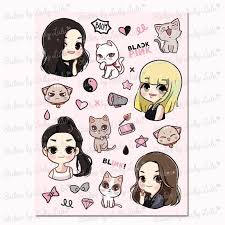 Black And Pink Cartoon Image 0 Black Stickers Black Pink Kpop Girl Stickers