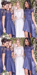 Hi Low Navy Bridesmaid Dresses With Short Sleeves Fashion Formal Wedding Party Hi Low Bridesmaid Dresses High Low Bridesmaid Dresses Simple Bridesmaid Dresses