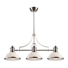 Fredela 3 Light Kitchen Island Linear Pendant Elk Lighting Pool Table Lighting Nickel Lighting