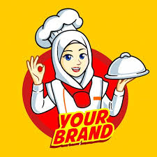 Chef of the restaurant chef's table. Woman Muslim Chef Chef Logo Cartoon Chef Logo Illustration