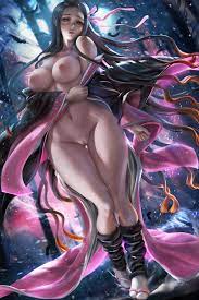1girls aged up breasts demon slayer detailed female female only  haori kamado nezuko kimetsu no yaiba kimono large breasts long legs looking  at viewer naked navel nipples nude open