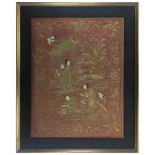 Vintage japanese brocade silk obi tapestry wall hanging, woven textile art. 19th Century Chinese Framed Embroidery Silk Tapestry Wall Hanging At 1stdibs