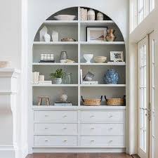 Built in shelves around bed. Arch Bookcase Alcove Design Ideas