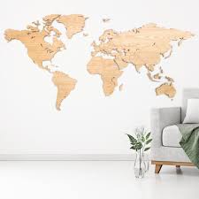 houten wereldkaart kastanje wanddecoratie 6mm dik 200 bij 100cm 15mm muur afstand wall art decor world map decoration piece