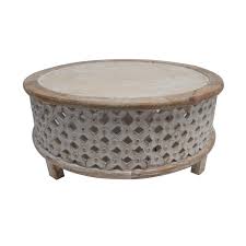 Add asian essence to your living space with these intricately carved and decorated, altar table, elephant heads coffee and end tables. Fp Collection Indra Carved Coffee Table White