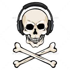 Cartoon Skull With Headphones And Cross Bones Skull Free Clip Art Skull And Crossbones