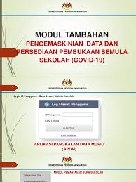 Kpm mengumumkan sekolah di dalam kawasan pkp dibuka bagi sesi persekolahan secara bersemuka hanya melibatkan murid yang akan menduduki spm, svm, skm, stam, stpm dan dvm bagi tahun 2020 serta 2021. Modul Pembukaan Sekolah
