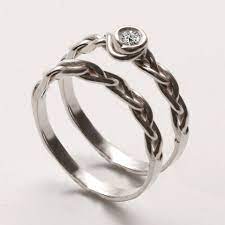 Braided Wedding Ring Set 3 14k White Gold And Diamond Etsy Braided Wedding Rings Braided Engagement Rings Braided Wedding Ring Set