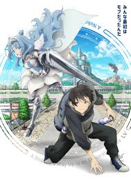 sylphy (mobkara), takagi kaito, mob kara hajimaru tansaku eiyuutan,  absurdres, highres, key visual, official art, promotional art, 1boy, 1girl,  :o, angel wings, armor, bag, blue eyes, blue hair, breasts, brown eyes,  brown