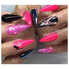 Neon Pink And Black Stiletto Nails Pink Nails Black Stiletto Nails Stiletto Nails If barbie and jem would do it, it can't be wrong, right?