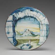 Painted by Siro Antonio Africa | Dish with landscape seen though an arch |  Italian, Pavia | The Metropolitan Museum of Art
