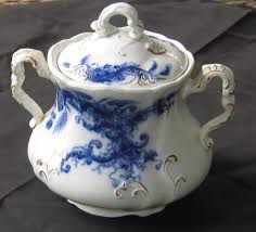1 small sugar bowl 2.5 inch diameter just over 1.5 inch tall twisted rib octagonal design. Flow Blue History And Value Of Blue And White Antique China Hobbylark