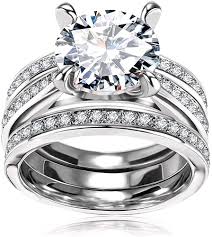 Jelly jam diamond gold ring. Amazon Com Cubic Zirconia Bridal Set Big Round Cz White Gold Plated Women Engagement Wedding Ring Set Jewelry