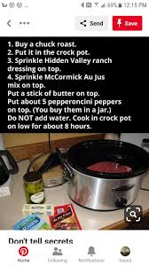 Beef Roast In Crock Pot Hidden Valley Ranch Dressing Mccormick Au Jus Mix Buttee Pepperoni Pe Crockpot Roast Crockpot Dishes Crockpot Recipes Slow Cooker